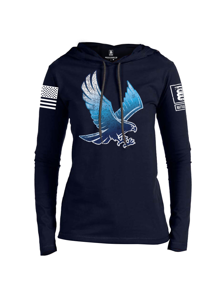 Battleraddle Blue Falcon Fuckin Buddies Over Since 1776 White Sleeve Print Womens Thin Cotton Lightweight Hoodie