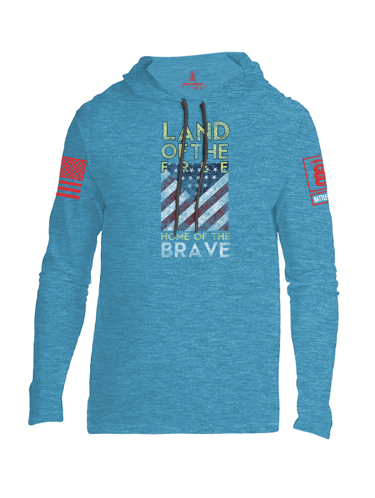 Battleraddle Land Of The Free Home Of The Brave Red Sleeve Print Mens Thin Cotton Lightweight Hoodie