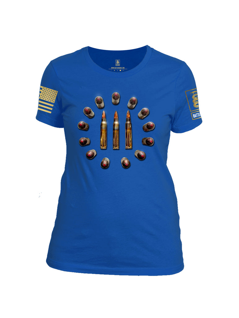 Battleraddle 3% Flag Round Bullets Brass Sleeve Print Womens Cotton Crew Neck T Shirt