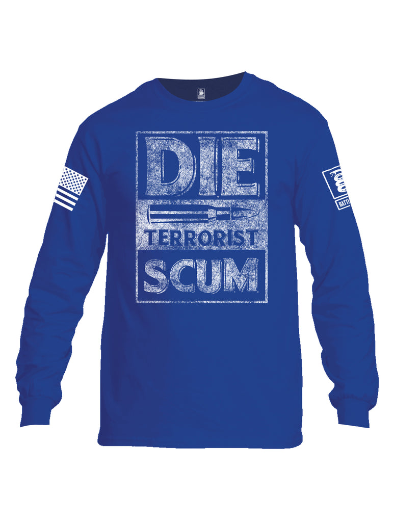 Battleraddle Die Terrorist Scum White Sleeve Print Mens Cotton Long Sleeve Crew Neck T Shirt