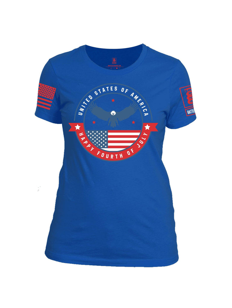 Battleraddle USA Happy Fourth of July Red Sleeve Print Womens Cotton Crew Neck T Shirt shirt|custom|veterans|Apparel-Womens T Shirt-cotton