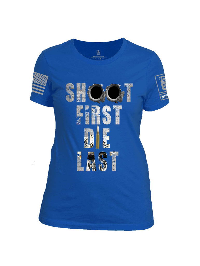Battleraddle Shoot First Die Last Grey Sleeve Print Womens Cotton Crew Neck T Shirt
