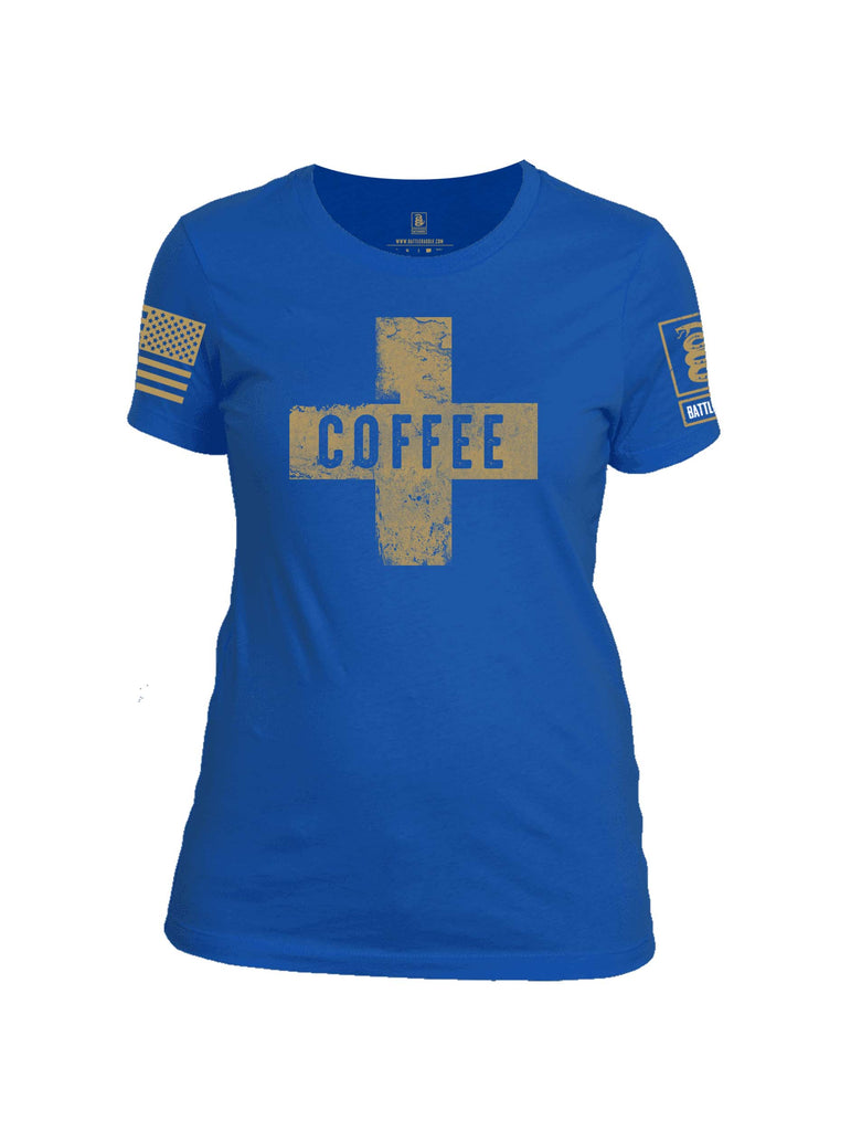 Battleraddle Coffee Cross Brass Sleeve Print Womens Cotton Crew Neck T Shirt