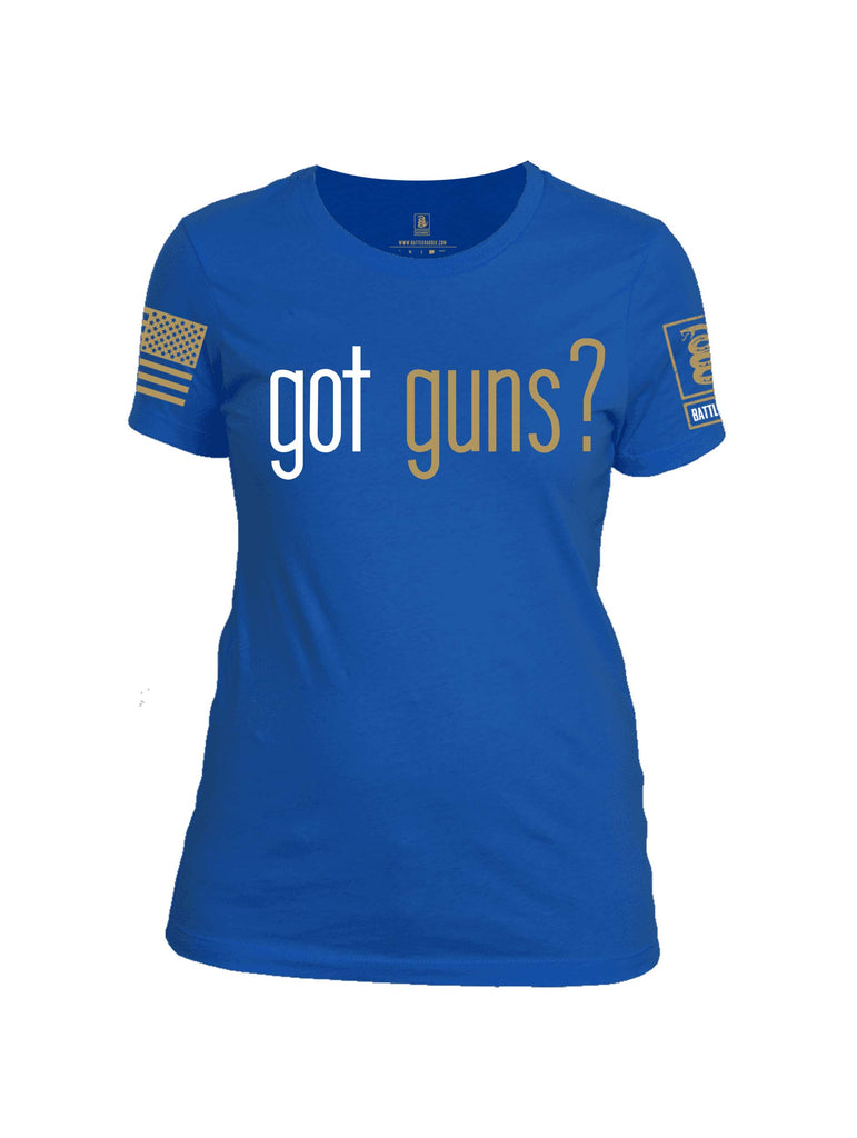 Battleraddle Got Guns? Brass Sleeve Print Womens Cotton Crew Neck T Shirt