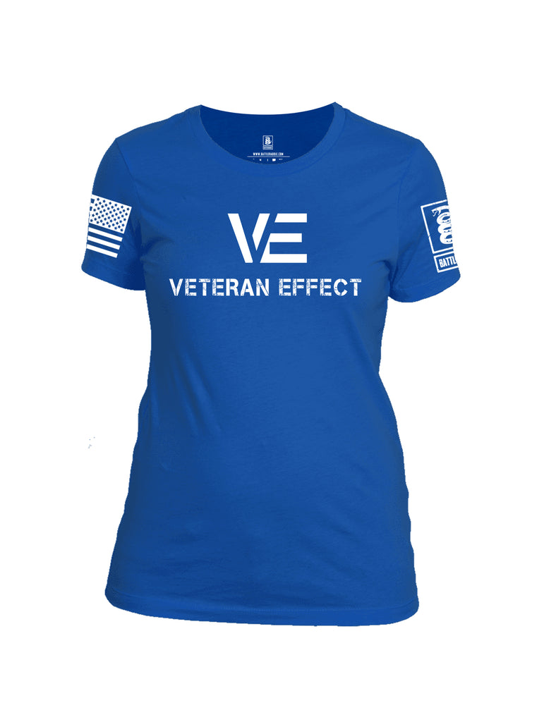Battleraddle Veteran Effect White Sleeve Print Womens Cotton Crew Neck T Shirt