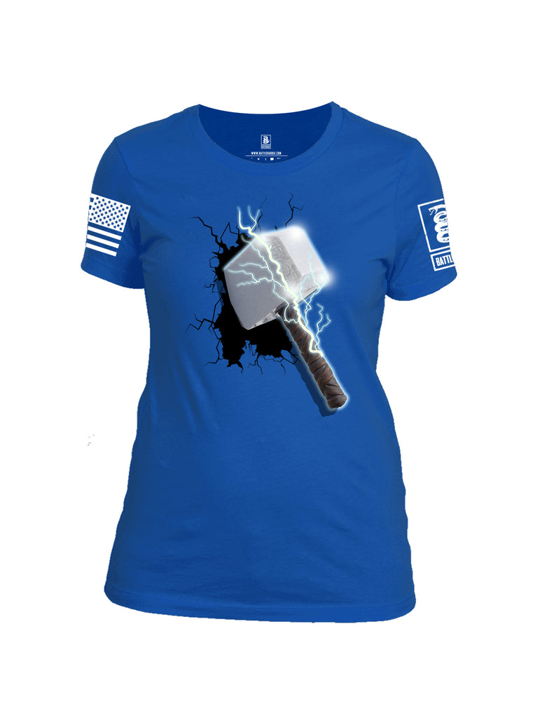 Battleraddle Thorific Hammer White Sleeve Print Womens 100% Battlefit Polyester Crew Neck T Shirt