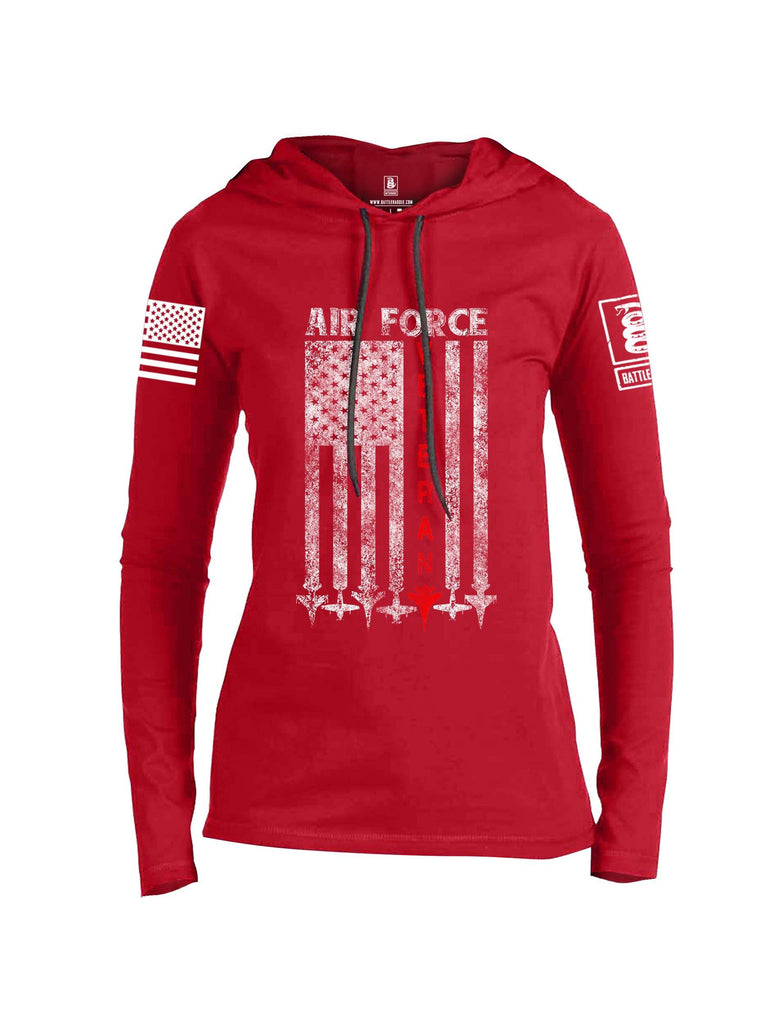 Battleraddle Air Force Veteran White Sleeve Print Womens Thin Cotton Lightweight Hoodie shirt|custom|veterans|Apparel-Womens Hoodie-Cotton