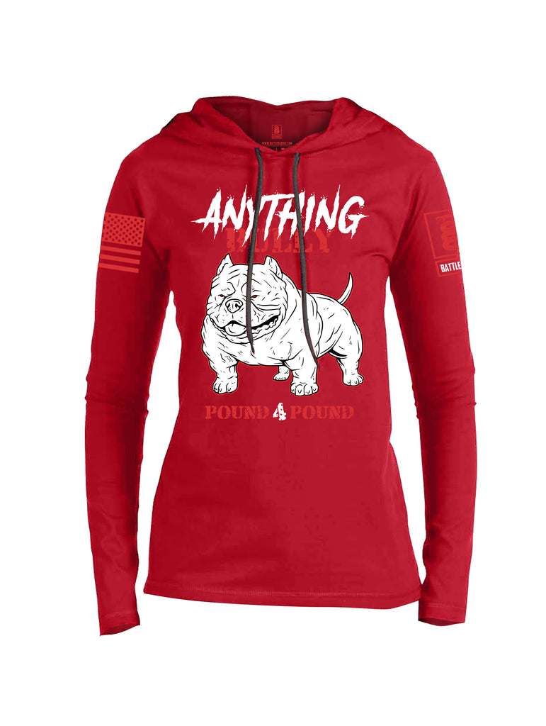 Battleraddle Anything Bully Pound 4 Pound Red Sleeve Print Womens Thin Cotton Lightweight Hoodie