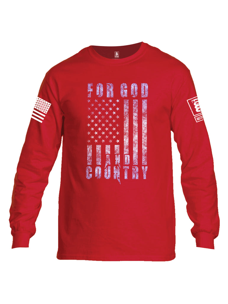 Battleraddle For God And Country White Sleeve Print Mens Cotton Long Sleeve Crew Neck T Shirt