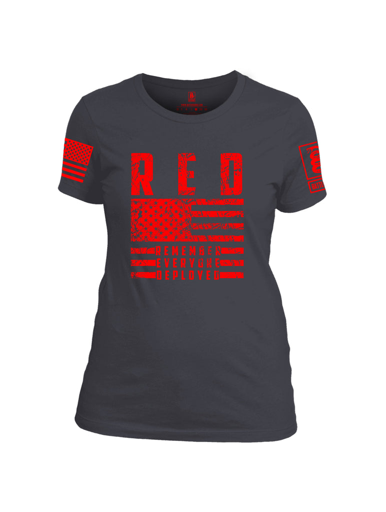 Battleraddle RED Remember Everyone Deployed Red Sleeve Print Womens Cotton Crew Neck T Shirt