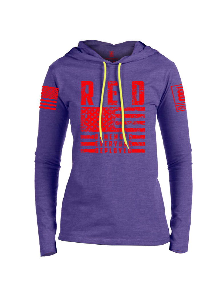 Battleraddle RED Remember Everyone Deployed Red Sleeve Print Womens Thin Cotton Lightweight Hoodie