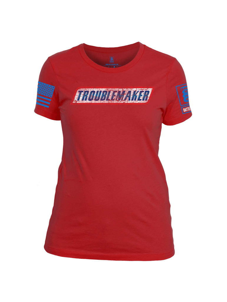 Battleraddle Troublemaker Blue Sleeve Print Womens 100% Battlefit Polyester Crew Neck T Shirt