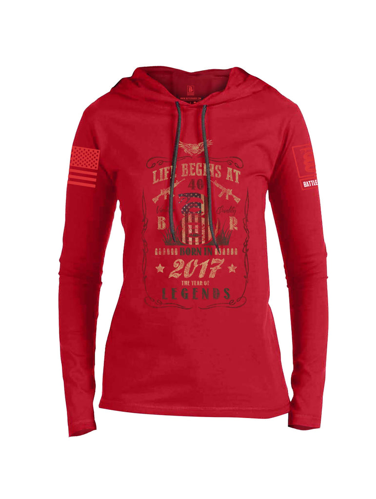 Battleraddle Life Begins At 40 Red Sleeve Print Womens Thin Cotton Lightweight Hoodie