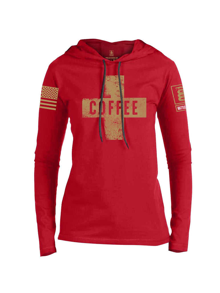 Battleraddle Coffee Cross Brass Sleeve Print Womens Thin Cotton Lightweight Hoodie