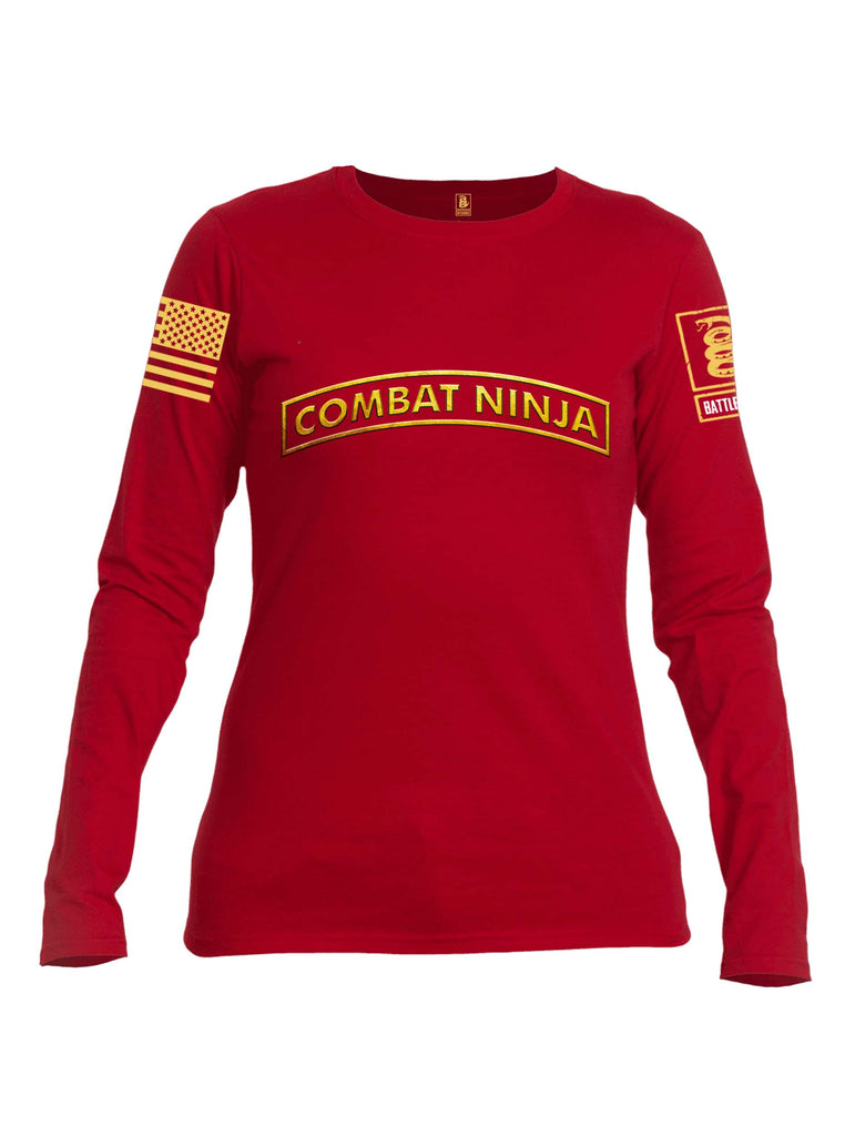 Battleraddle Combat Ninja Yellow Sleeve Print Womens Cotton Long Sleeve Crew Neck T Shirt