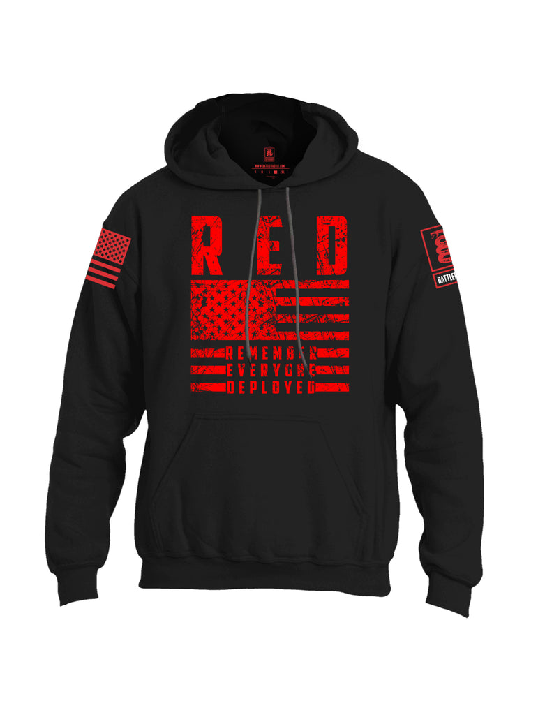 Battleraddle RED Remember Everyone Deployed Red Sleeve Print Mens Blended Hoodie With Pockets