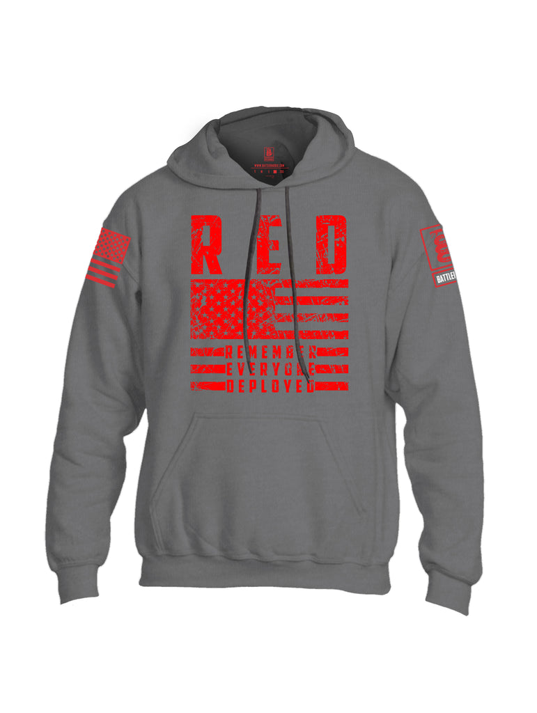 Battleraddle RED Remember Everyone Deployed Red Sleeve Print Mens Blended Hoodie With Pockets