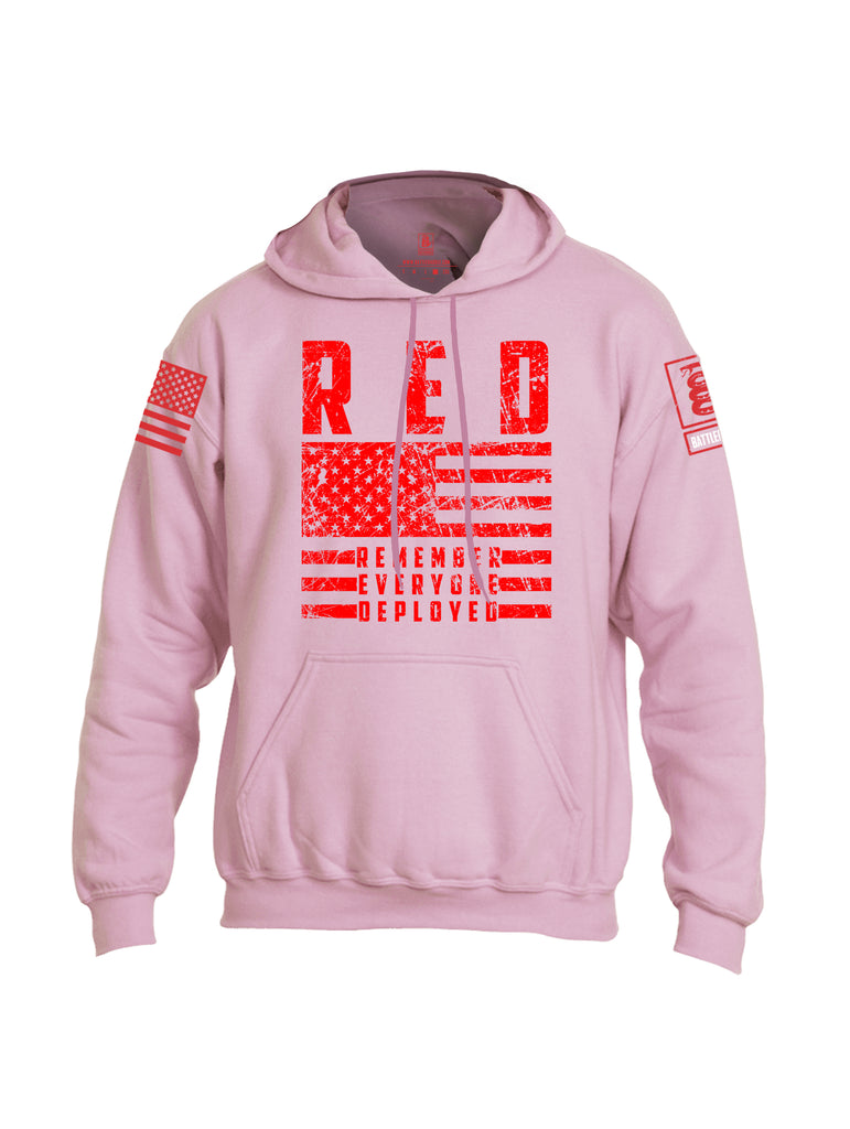 Battleraddle RED Remember Everyone Deployed Red Sleeve Print Mens Blended Hoodie With Pockets