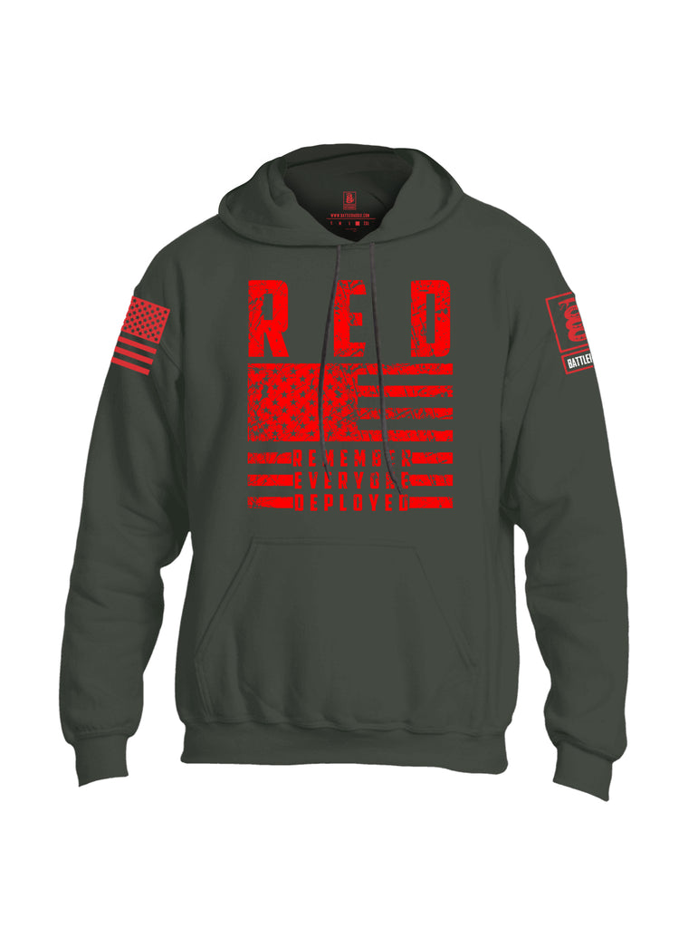 Battleraddle RED Remember Everyone Deployed Red Sleeve Print Mens Blended Hoodie With Pockets