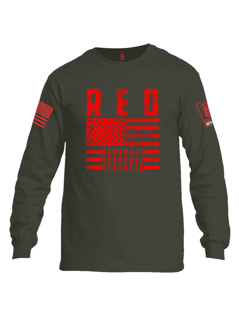 Battleraddle RED Remember Everyone Deployed Red Sleeve Print Mens Cotton Long Sleeve Crew Neck T Shirt