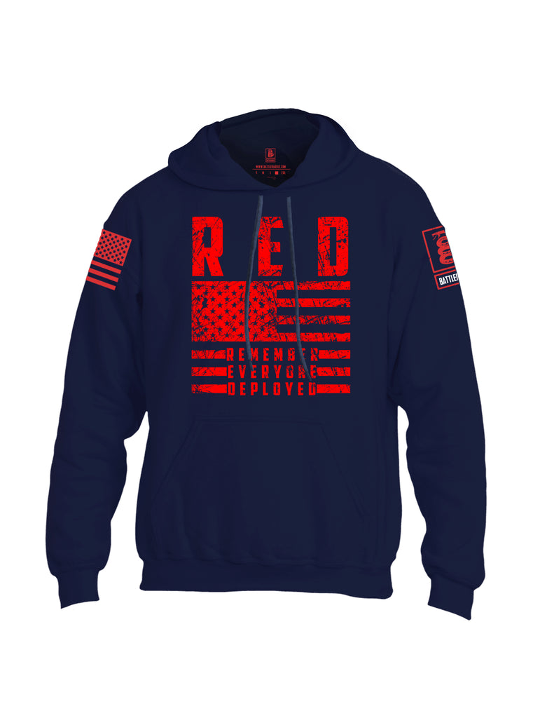Battleraddle RED Remember Everyone Deployed Red Sleeve Print Mens Blended Hoodie With Pockets
