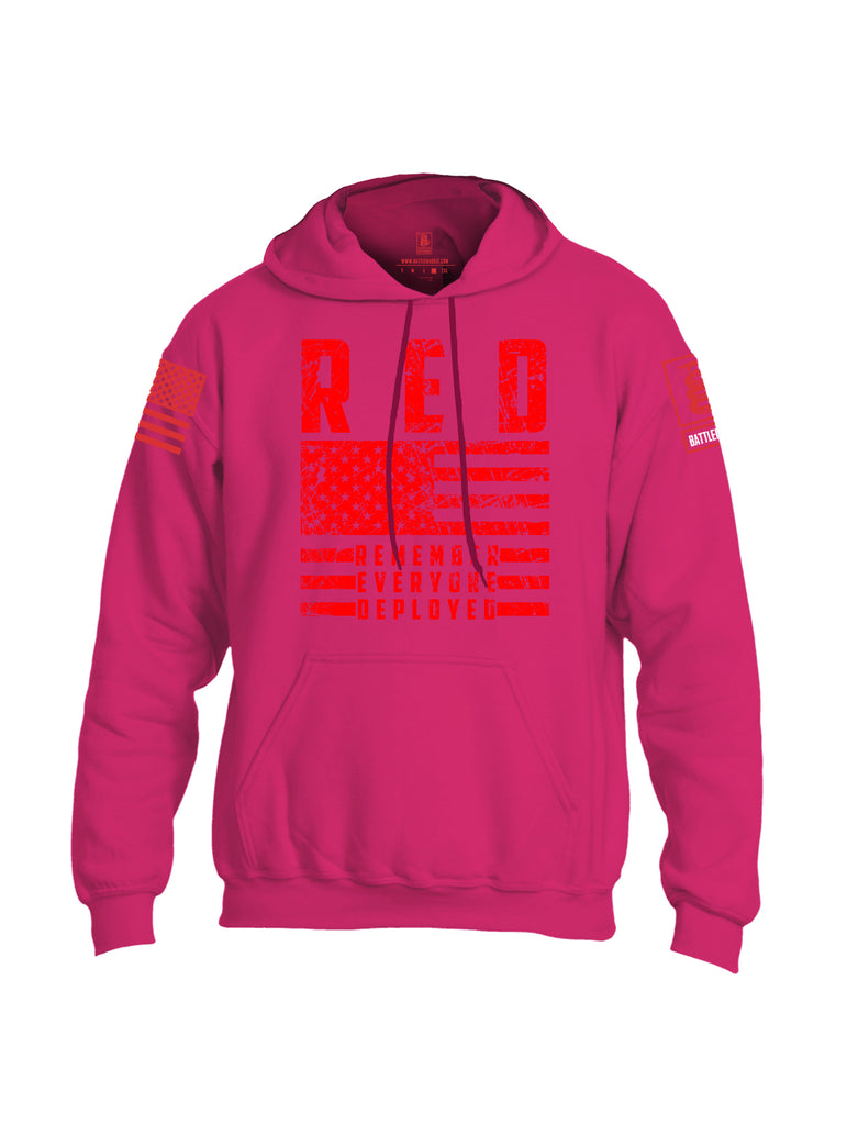 Battleraddle RED Remember Everyone Deployed Red Sleeve Print Mens Blended Hoodie With Pockets