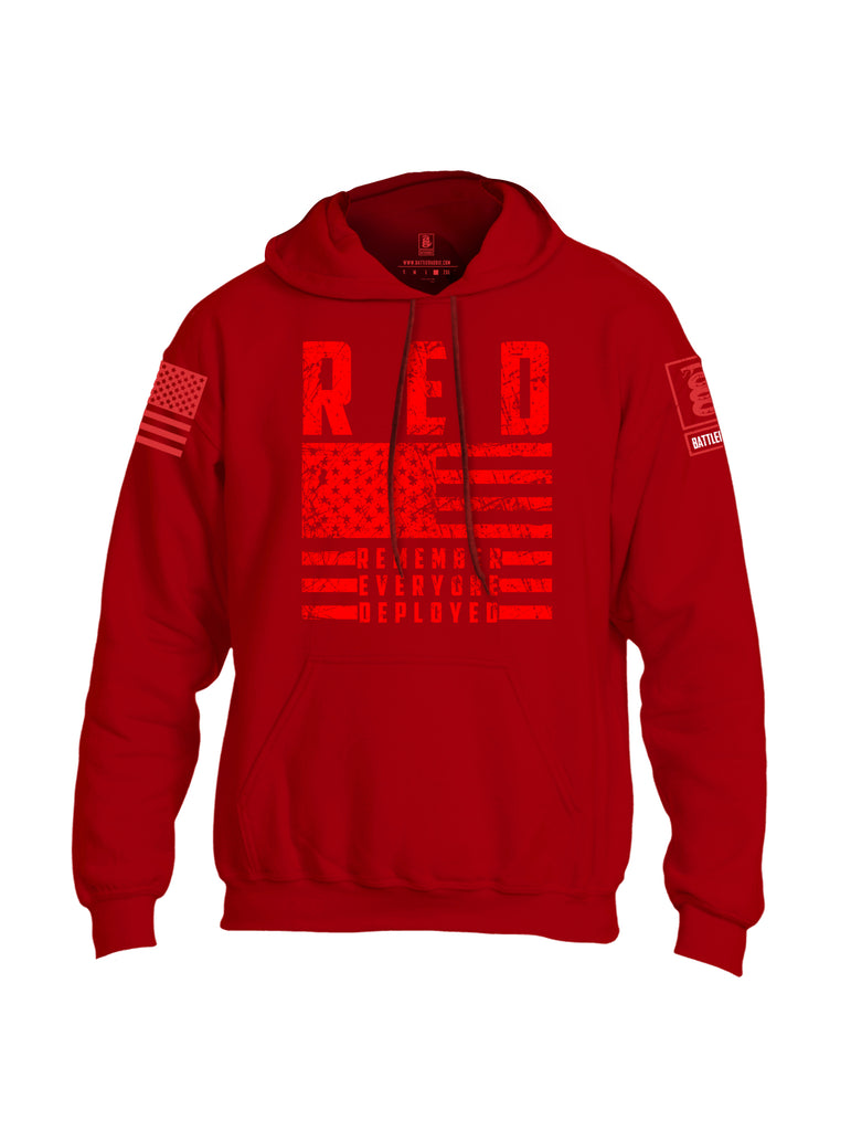 Battleraddle RED Remember Everyone Deployed Red Sleeve Print Mens Blended Hoodie With Pockets