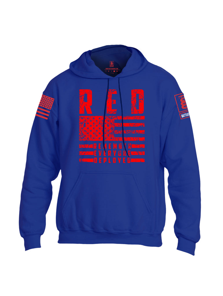 Battleraddle RED Remember Everyone Deployed Red Sleeve Print Mens Blended Hoodie With Pockets