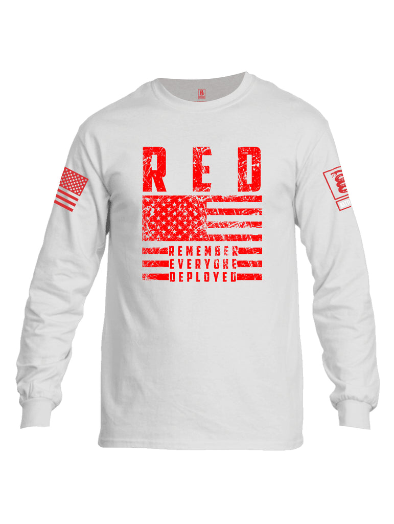 Battleraddle RED Remember Everyone Deployed Red Sleeve Print Mens Cotton Long Sleeve Crew Neck T Shirt