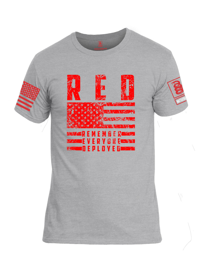 Battleraddle RED Remember Everyone Deployed Red Sleeve Print Mens Cotton Crew Neck T Shirt