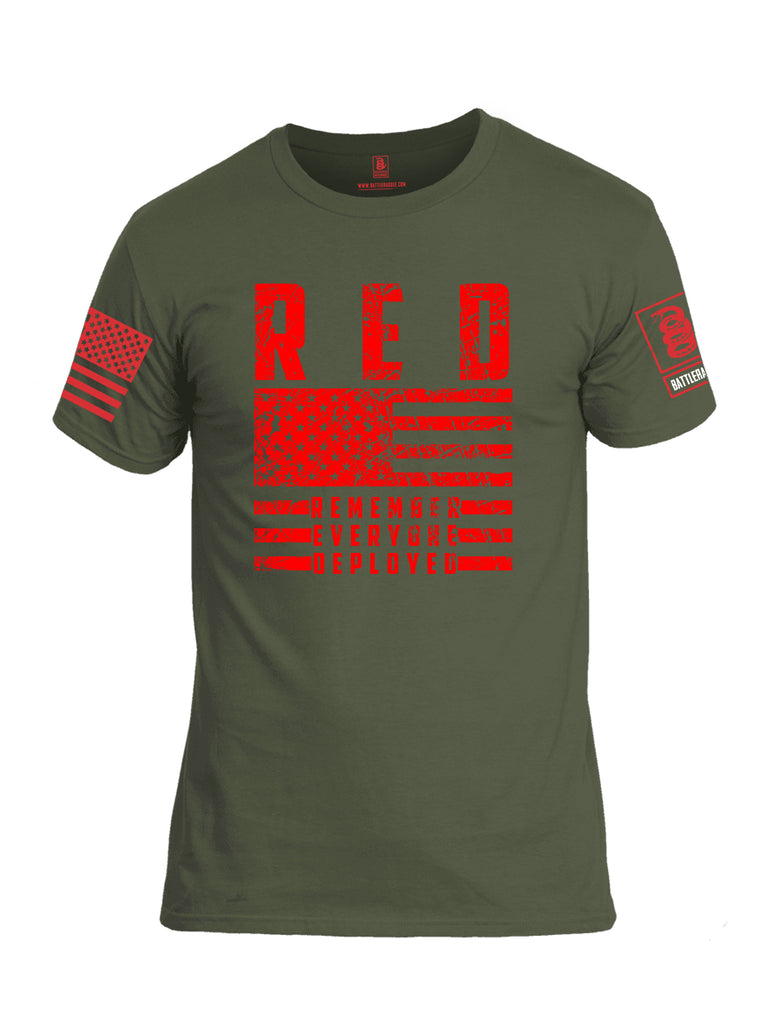 Battleraddle RED Remember Everyone Deployed Red Sleeve Print Mens Cotton Crew Neck T Shirt