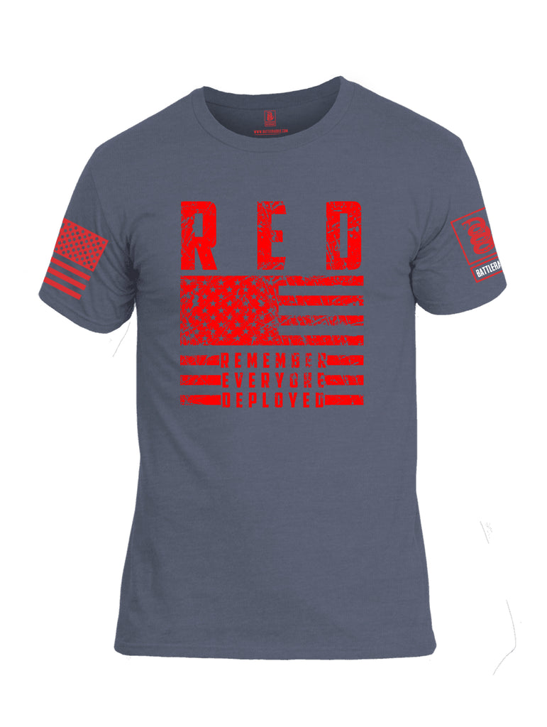 Battleraddle RED Remember Everyone Deployed Red Sleeve Print Mens Cotton Crew Neck T Shirt