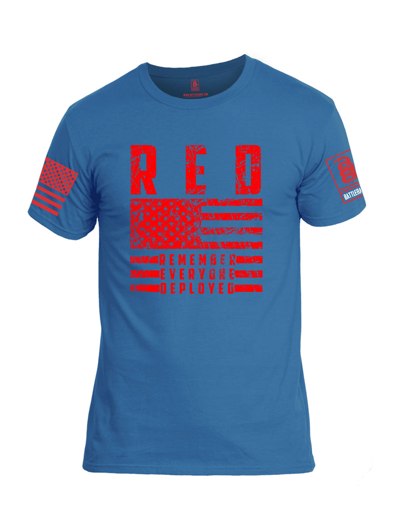 Battleraddle RED Remember Everyone Deployed Red Sleeve Print Mens Cotton Crew Neck T Shirt