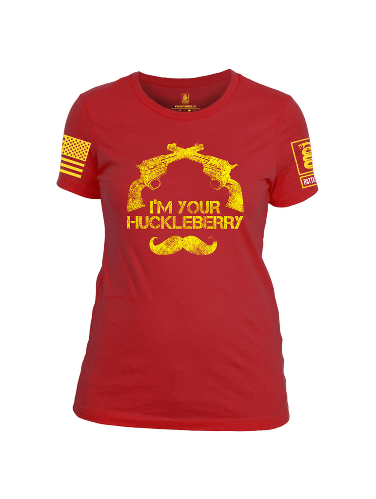 Battleraddle I'm Your Huckleberry Yellow Sleeve Print Womens Cotton Crew Neck T Shirt