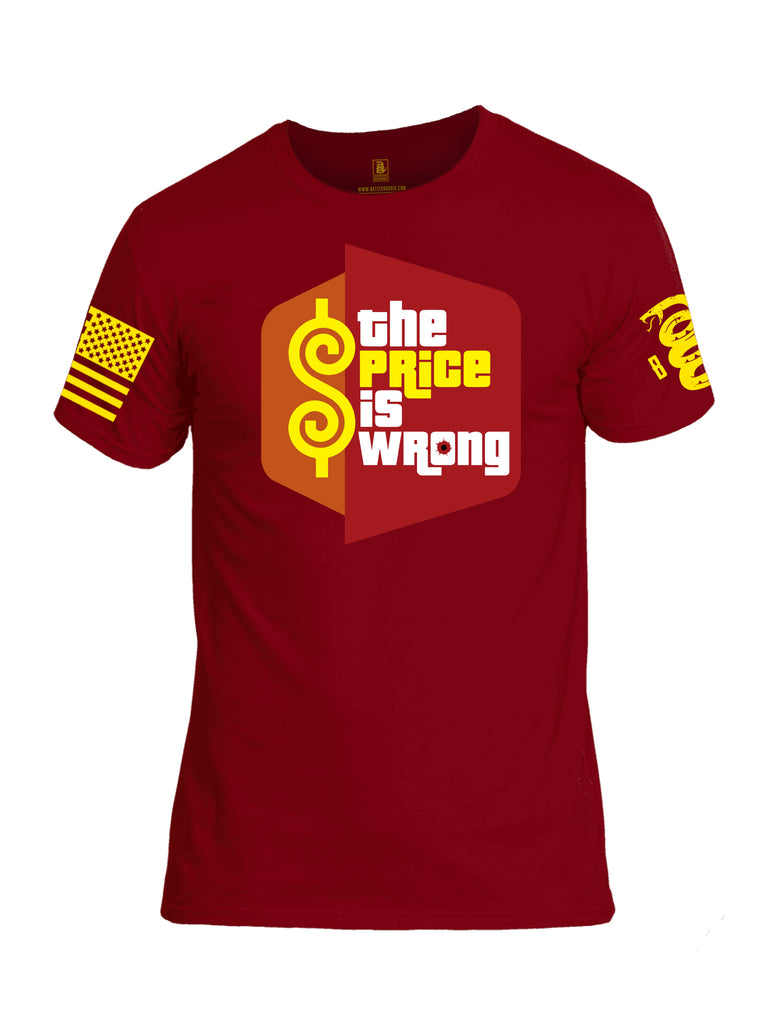 Battleraddle The Price Is Wrong Yellow Sleeve Print Mens Cotton Crew Neck T Shirt