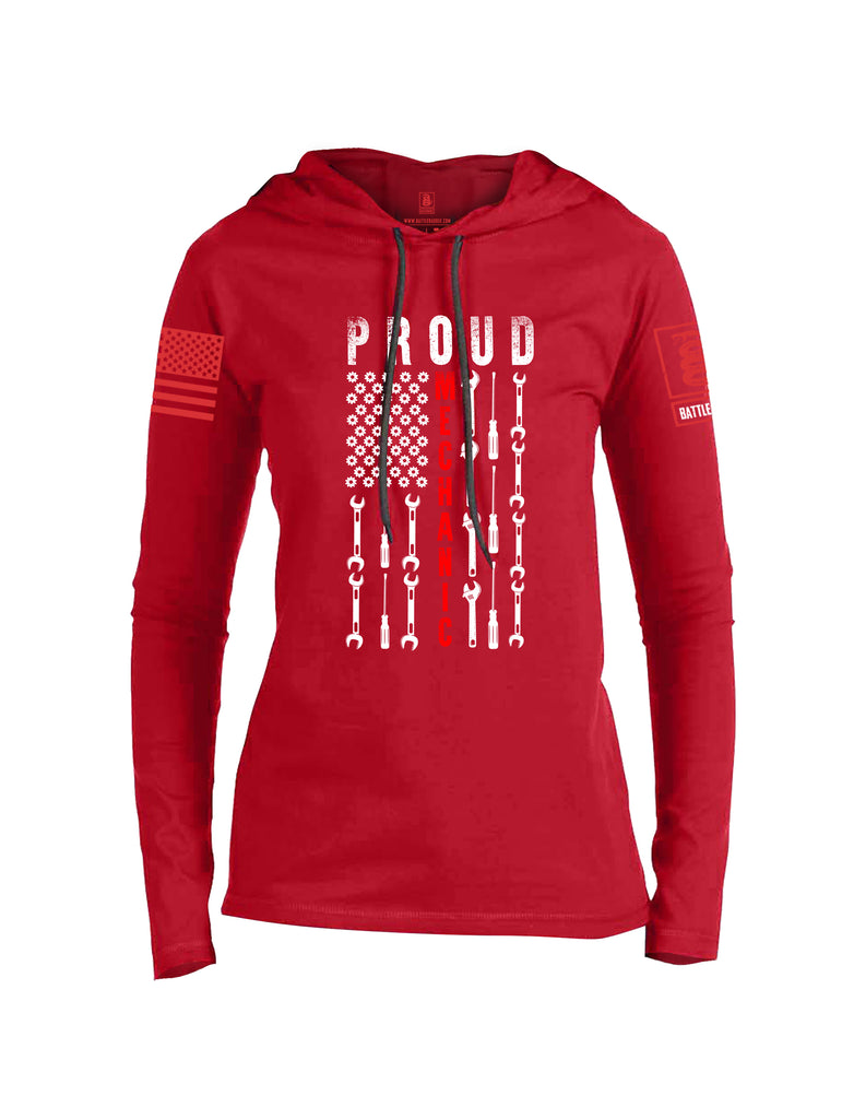 Battleraddle Proud Mechanic Red Sleeve Print Womens Thin Cotton Lightweight Hoodie