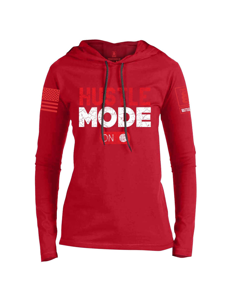 Battleraddle Hustle Mode On Red Sleeve Print Womens Thin Cotton Lightweight Hoodie shirt|custom|veterans|Apparel-Womens Hoodie-Cotton