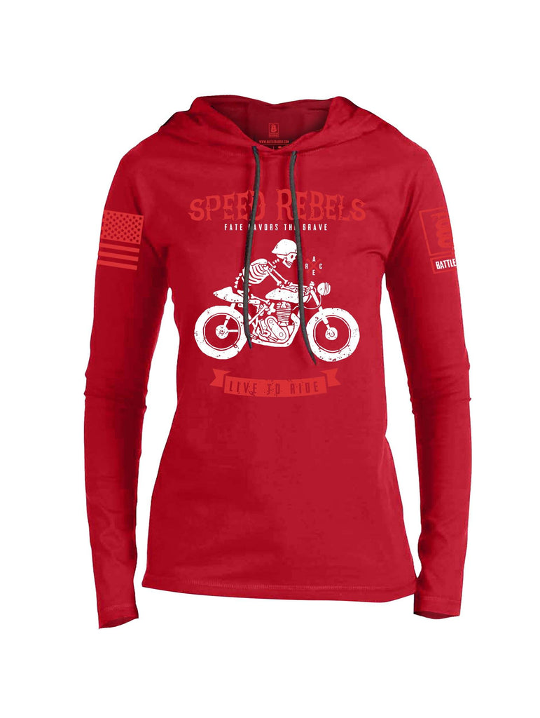 Battleraddle Speed Rebels Red Sleeve Print Womens Thin Cotton Lightweight Hoodie shirt|custom|veterans|Apparel-Womens Hoodie-Cotton