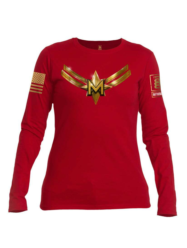 Battleraddle Captain M Brass Sleeve Print Womens Cotton Long Sleeve Crew Neck T Shirt