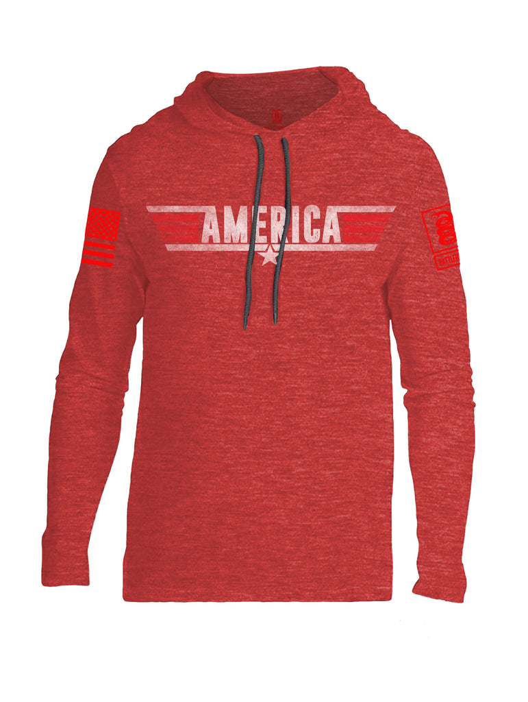 Battleraddle America Red Sleeve Print Mens Thin Cotton Lightweight Hoodie - Battleraddle® LLC
