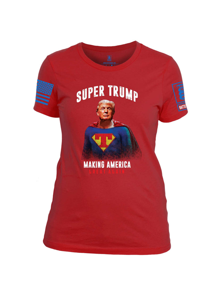 Battleraddle Super Trump Making America Great Again Blue Sleeve Print Womens Cotton Crew Neck T Shirt