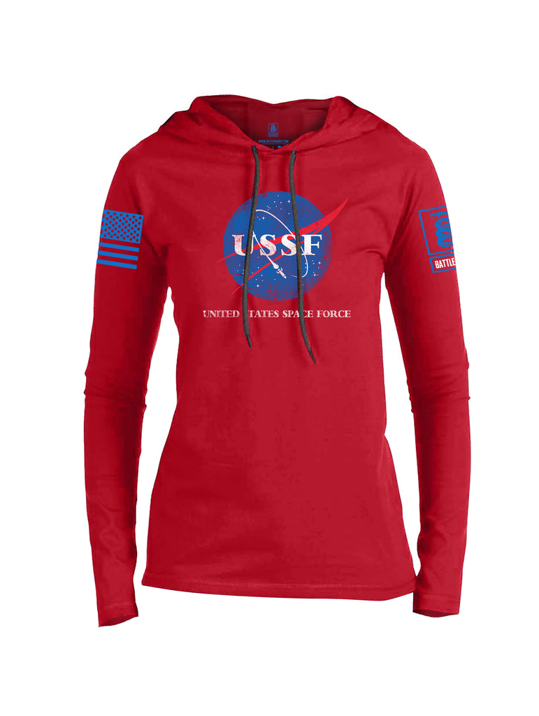 Battleraddle United States Space Force Blue Sleeve Print Womens Thin Cotton Lightweight Hoodie