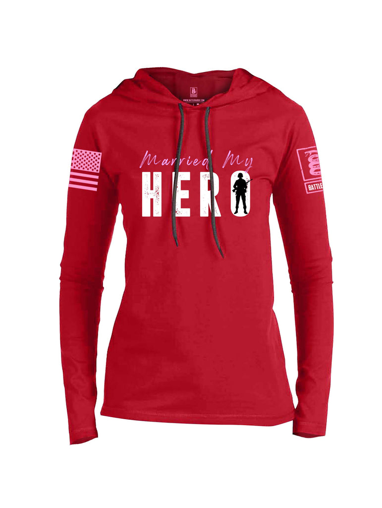 Battleraddle Married My Hero Pink Sleeve Print Womens Thin Cotton Lightweight Hoodie