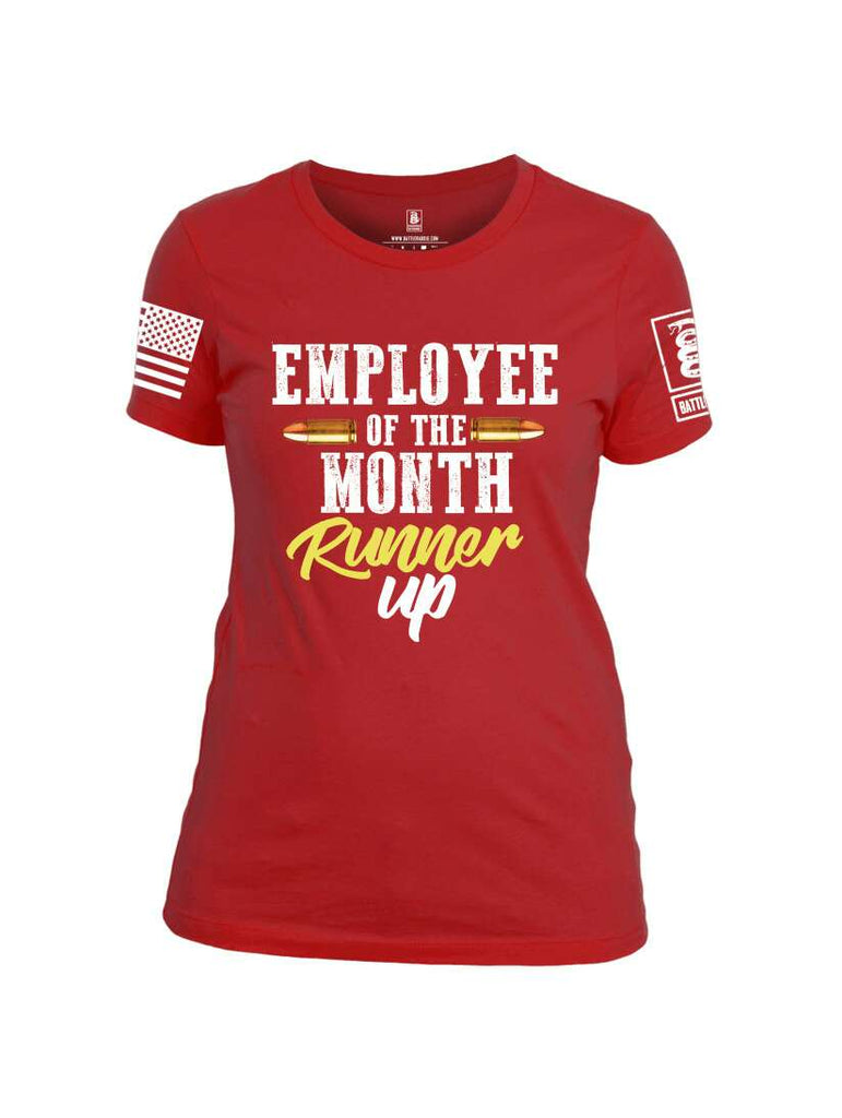 Battleraddle Employee Of The Month  Runner Up White Sleeve Print Womens Cotton Crew Neck T Shirt