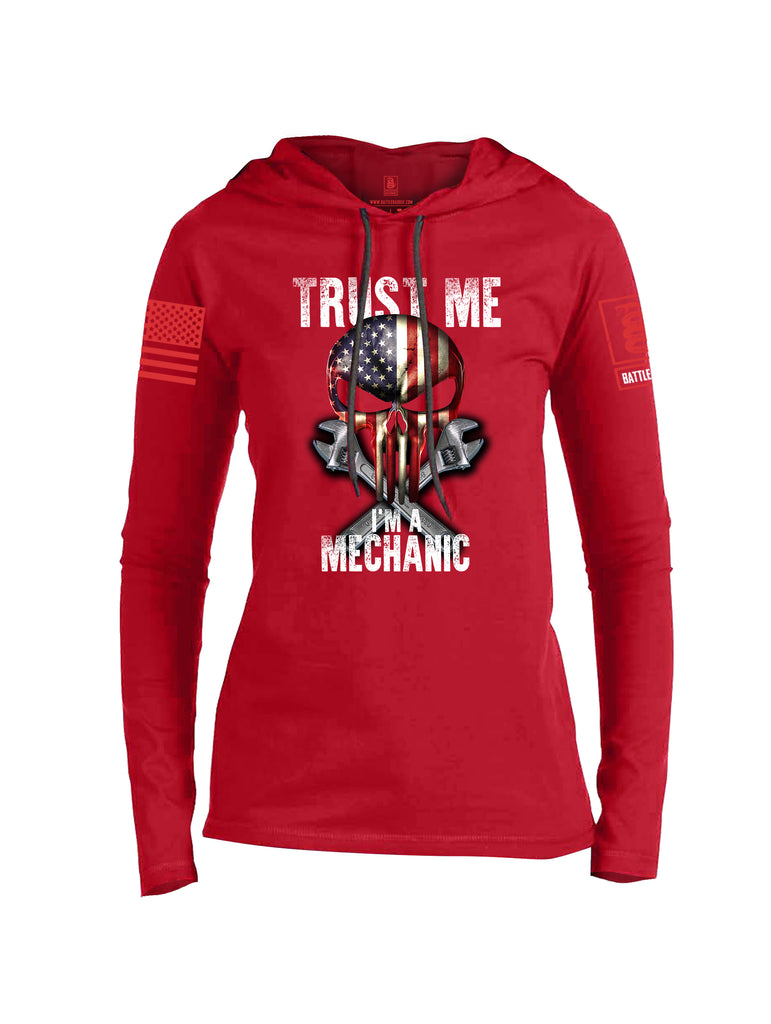 Battleraddle Trust Me I'm A Mechanic Red Sleeve Print Womens Thin Cotton Lightweight Hoodie