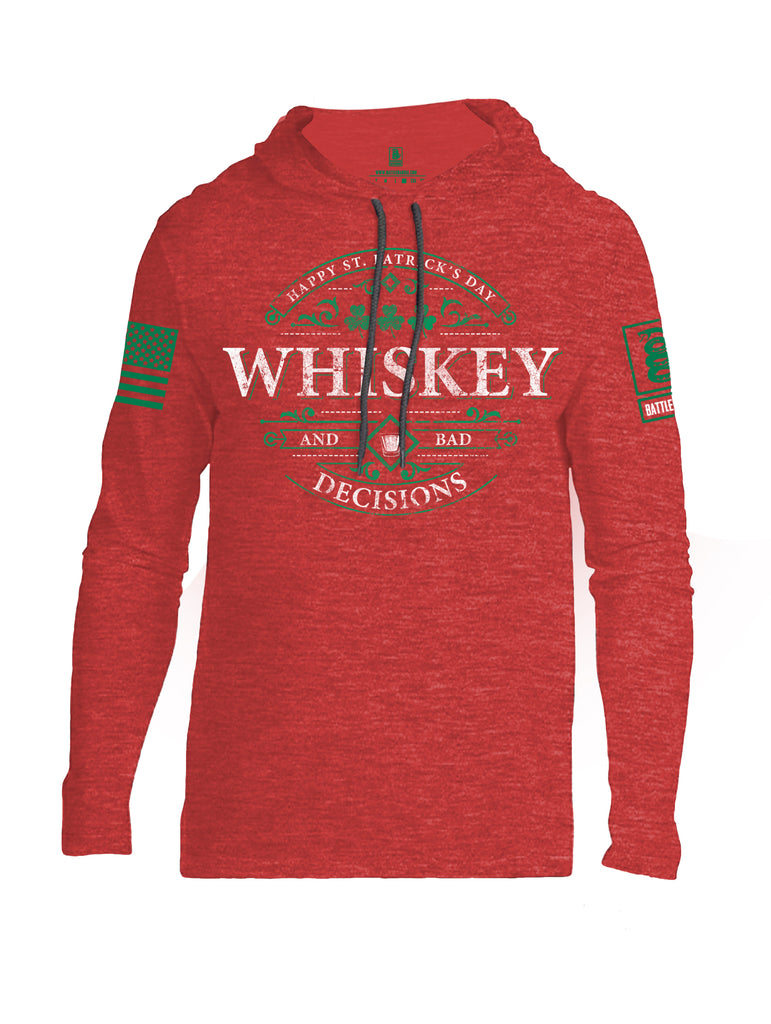 Battleraddle Happy ST. Patrick's Day Whiskey And Bad Decisions Green Sleeve Print Mens Thin Cotton Lightweight Hoodie