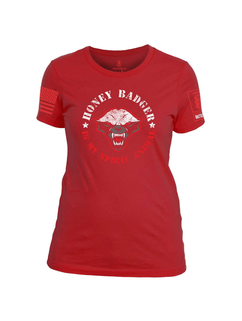 Battleraddle Honey Badger Is My Spirit Animal Red Sleeve Print Womens Cotton Crew Neck T Shirt shirt|custom|veterans|Apparel-Womens T Shirt-cotton