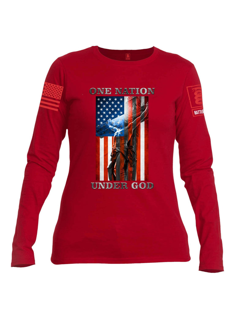 Battleraddle One Nation Under God Red Sleeve Print Womens Cotton Long Sleeve Crew Neck T Shirt shirt|custom|veterans|Women-Long Sleeves Crewneck Shirt