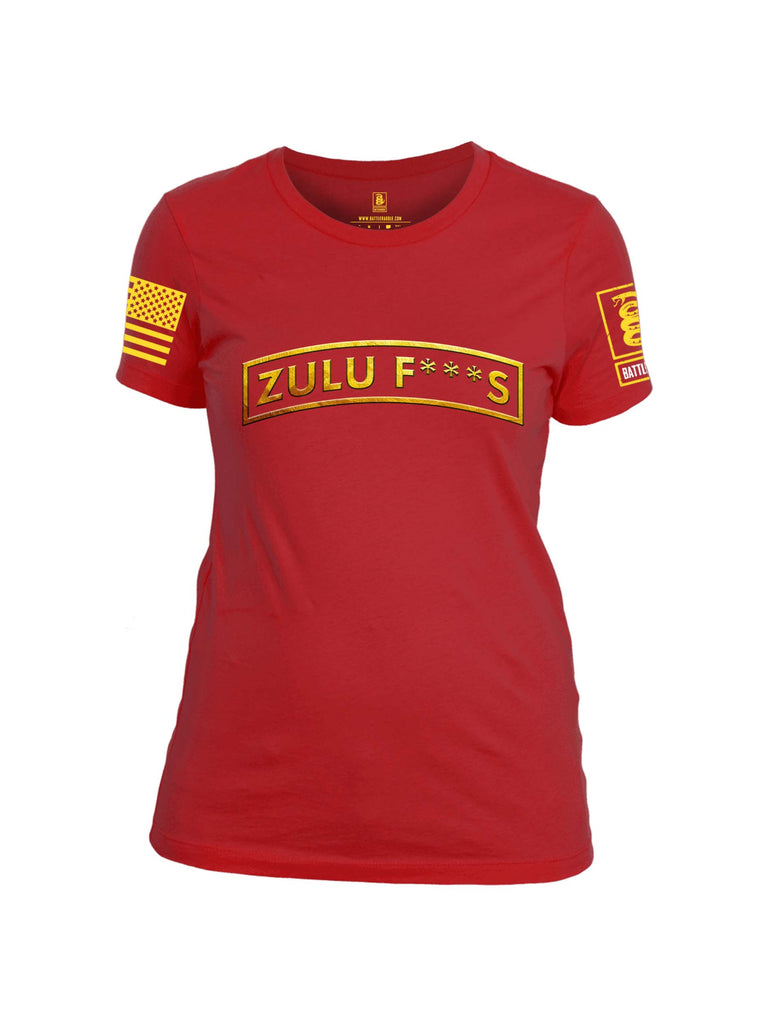 Battleraddle Zulu F***S Yellow Sleeve Print Womens Cotton Crew Neck T Shirt