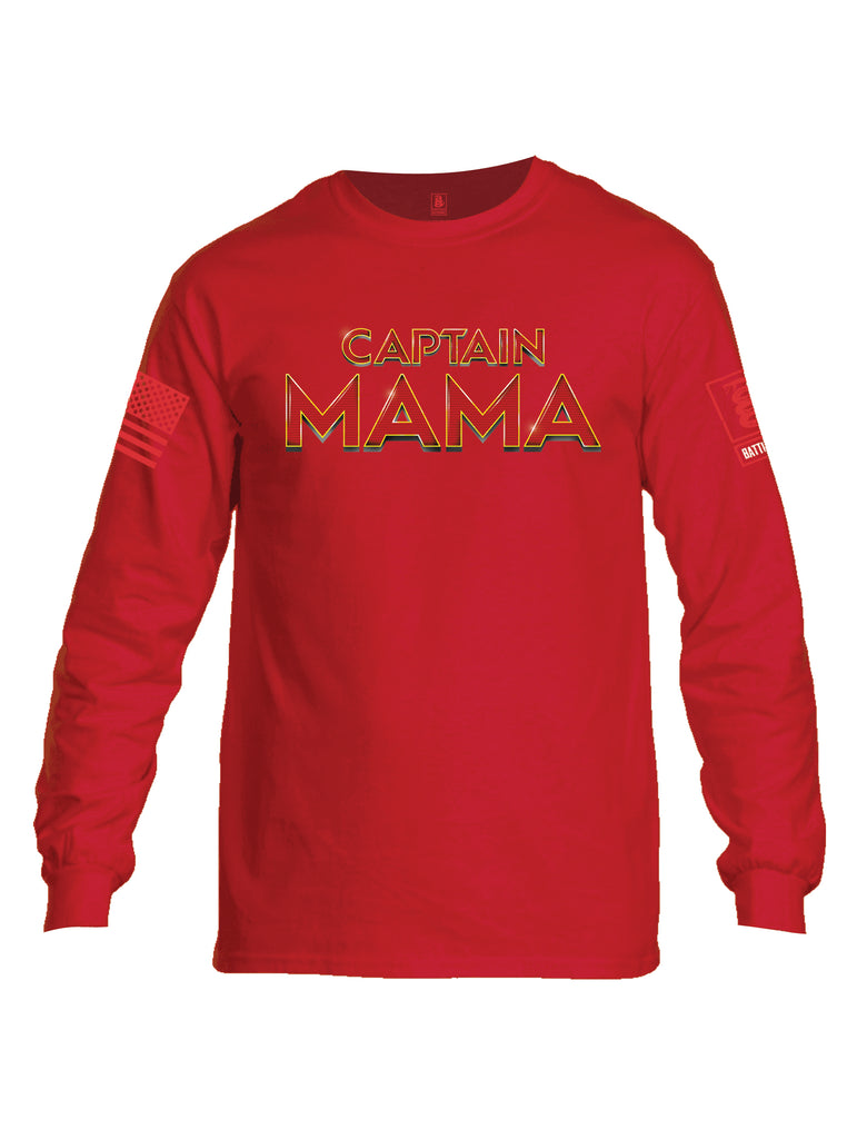 Battleraddle Captain Mama Red Sleeve Print Mens Cotton Long Sleeve Crew Neck T Shirt